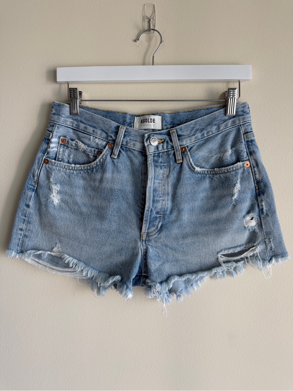 AGOLDE Parker Vintage Cut Off Shorts Women’s 26 High Rise Distressed Raw Hem - Picture 3 of 13
